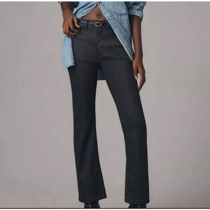 Anthropologie Pilcro Women's Yaya Coated Mid- Rise Crop Flare Jeans Black Sz 32